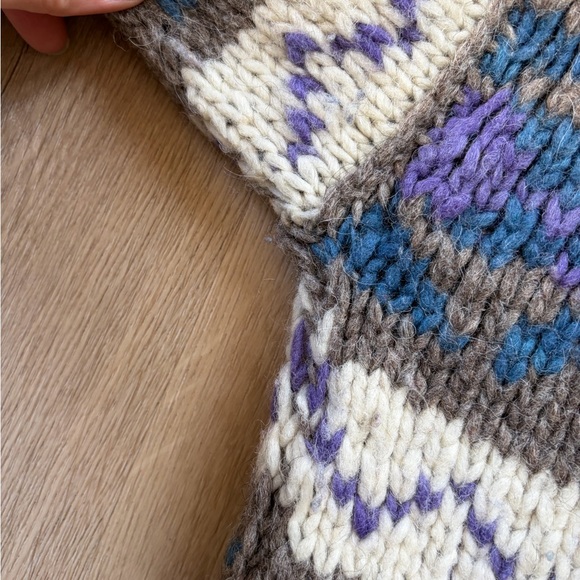 Wool Purple Multicolor Patterned Sweater Large - Picture 5 of 9
